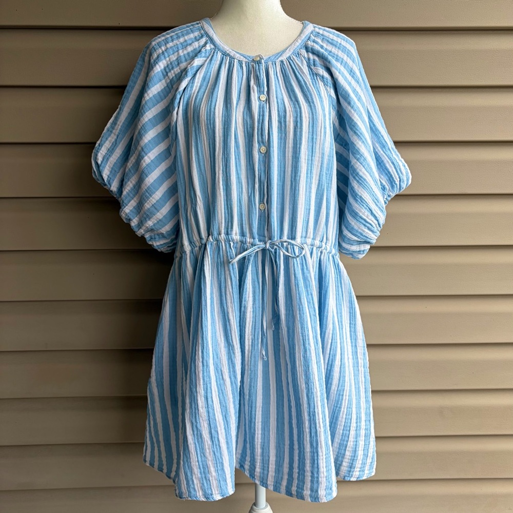 •Old Navy• Blue/White Striped Cotton Gauze Boho Dress - Size XL Petite